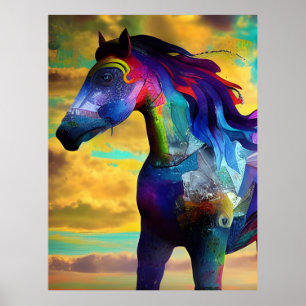 Colourful Mustang Horse Poster