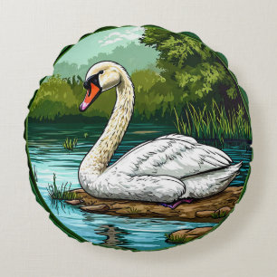 Colourful Mute swan Bird Round Pillow