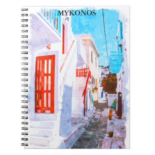 Colourful Mykonos Greece Retro Travel Watercolor Notebook