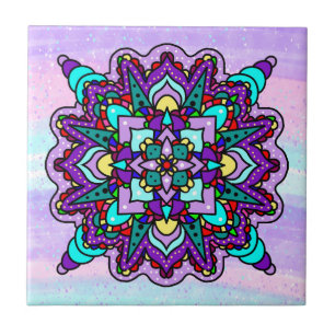 Colourful Mystical Mandala in Purple and Blue Tile
