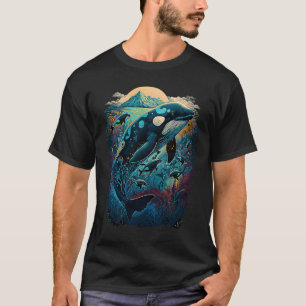 Colourful mystical orca whale watching dolphin pot T-Shirt
