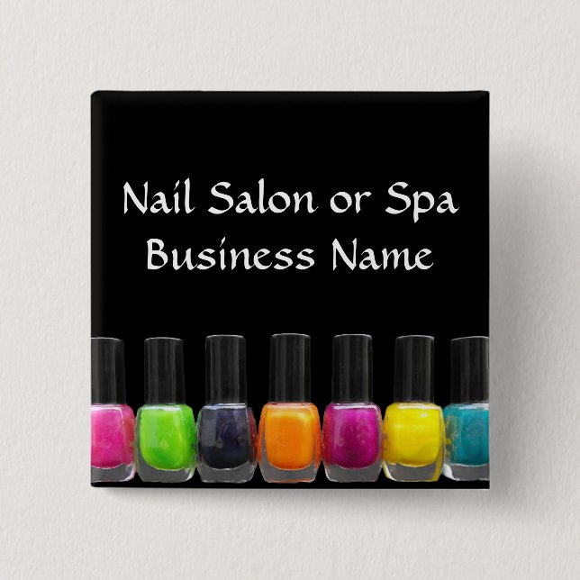 Colourful Nail Polish Bottles, Nail Salon 2 Inch Square Button (Front)
