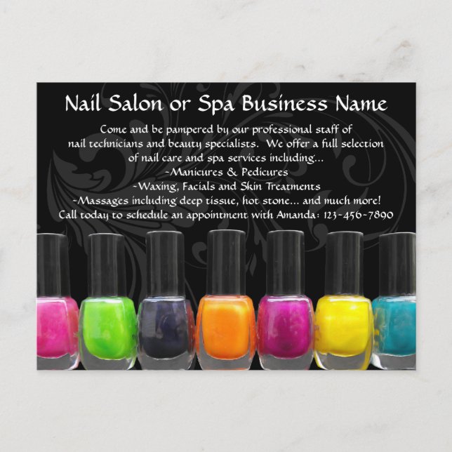 Colourful Nail Polish Bottles, Nail Salon Postcard (Front)