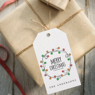 Colourful Name Christmas Lights Merry Christmas Gift Tags