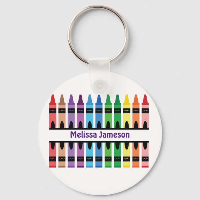 Colourful Name Monogram Pencils Watercolor Crayon  Keychain (Front)