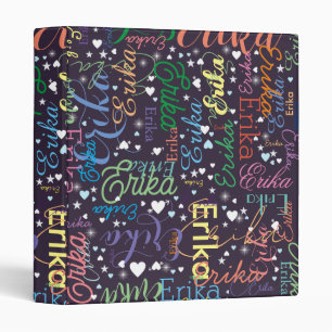 Colourful Names Cute Hearts and Stars on Indigo Binder