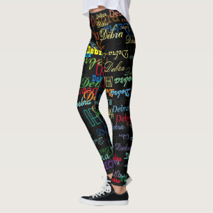 colourful names pattern personalized black leggings
