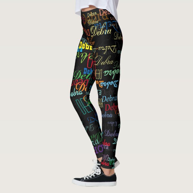 colourful names pattern personalized black leggings (Left)