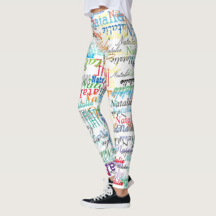 Colourful Names pattern personalized on white Leggings