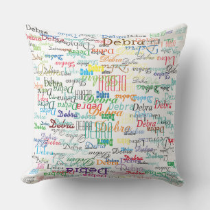 colourful names, typography pattern personalized throw pillow