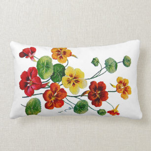 Colourful Nasturtiums Faux Embroidered Pillow