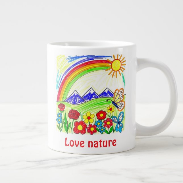 Colourful Nature Drawing for Nature Lovers Large Coffee Mug (Right)