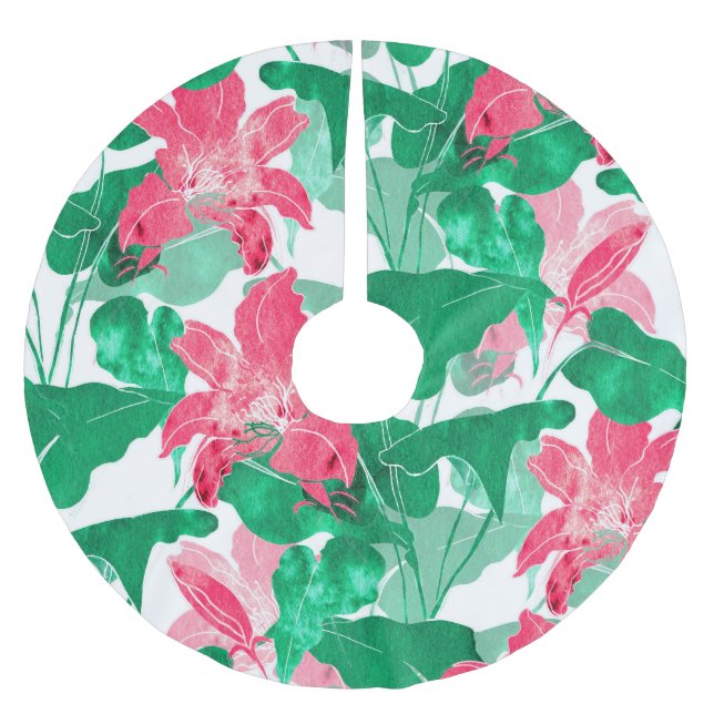 Colourful Nature Flowers Leaves Pattern Brushed Polyester Tree Skirt (Front)