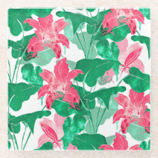 Colourful Nature Flowers Leaves Pattern Glass Coaster