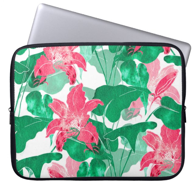 Colourful Nature Flowers Leaves Pattern Laptop Sleeve (Front)