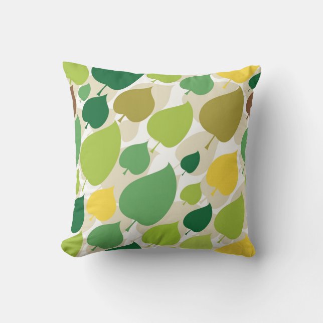 Colourful Nature Pattern Green Yellow Leaves Throw Pillow (Front)
