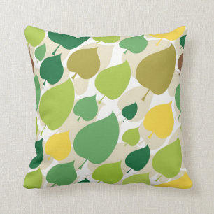 Colourful Nature Pattern Green Yellow Leaves Throw Pillow