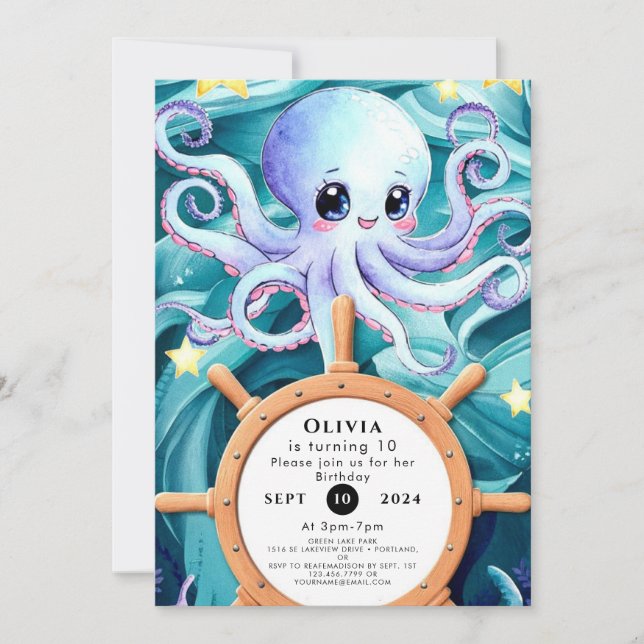 Colourful Nautical Octopus Birthday Invitation (Front)