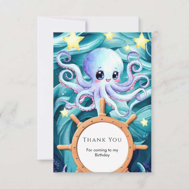 Colourful Nautical Octopus Birthday Thank You Card (Front)