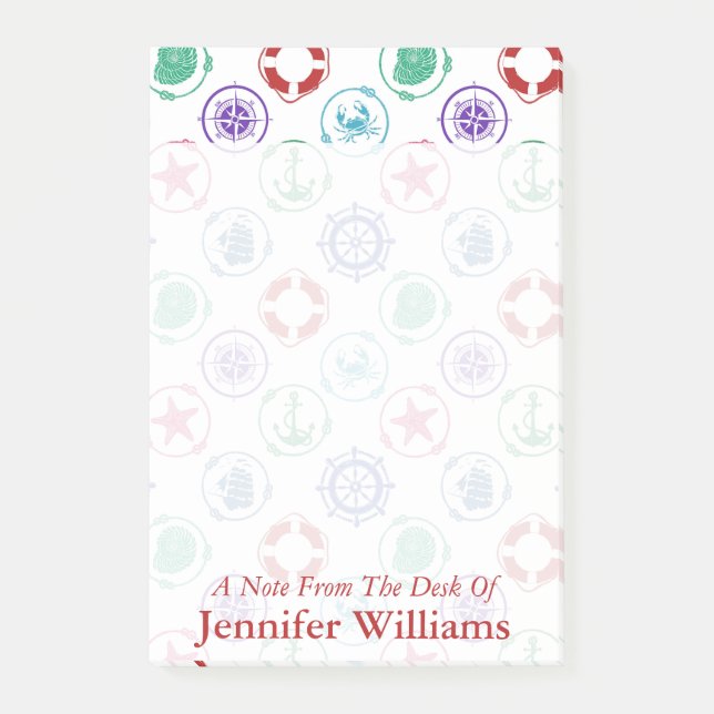 Colourful Nautical Pattern | Add Your Name Post-it Notes (Front)