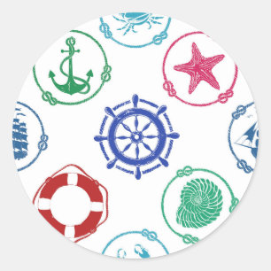 Colourful Nautical Pattern Classic Round Sticker