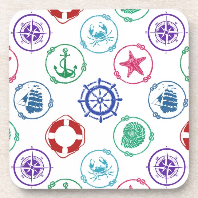 Colourful Nautical Pattern Coaster (Front)