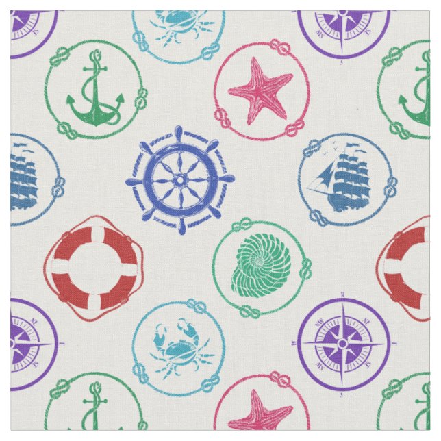 Colourful Nautical Pattern Fabric (Close Up)