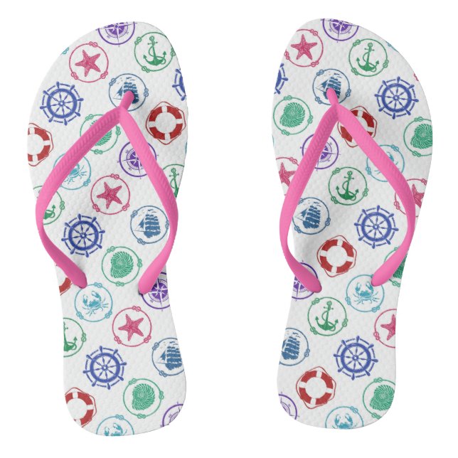 Colourful Nautical Pattern Flip Flops (Footbed)