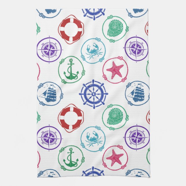 Colourful Nautical Pattern Kitchen Towel (Vertical)