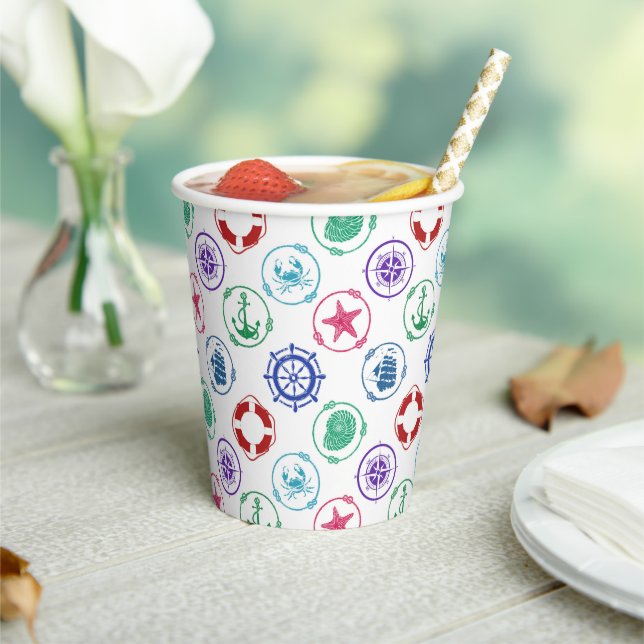 Colourful Nautical Pattern Paper Cups (Insitu)