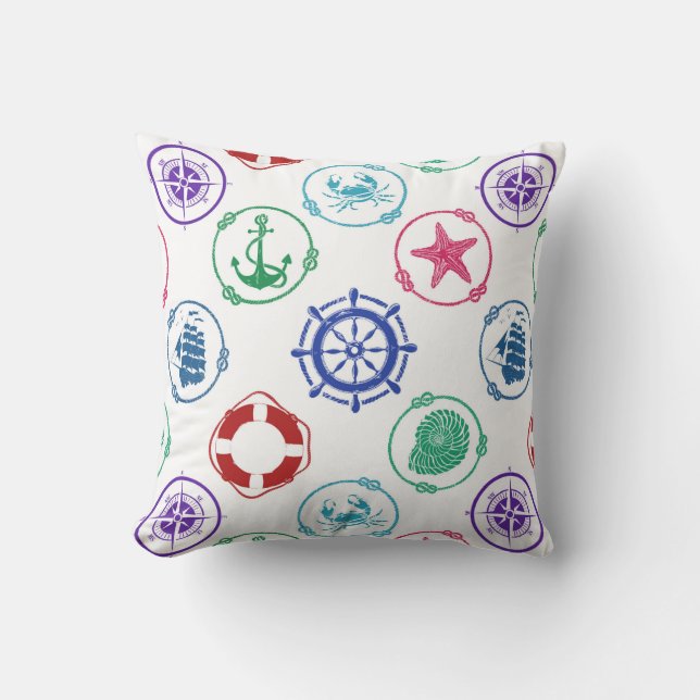 Colourful Nautical Pattern Throw Pillow (Front)