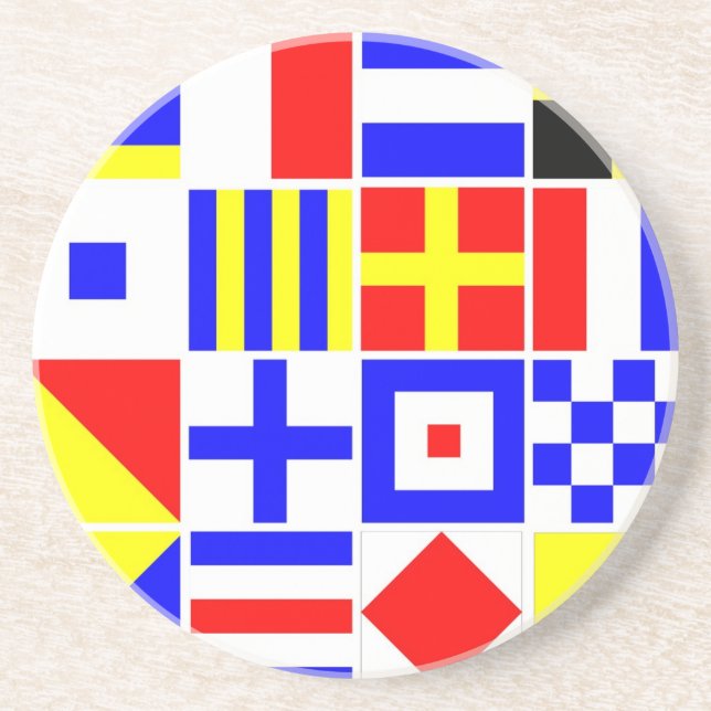 Colourful Nautical Signal Flags Pattern Coaster (Front)