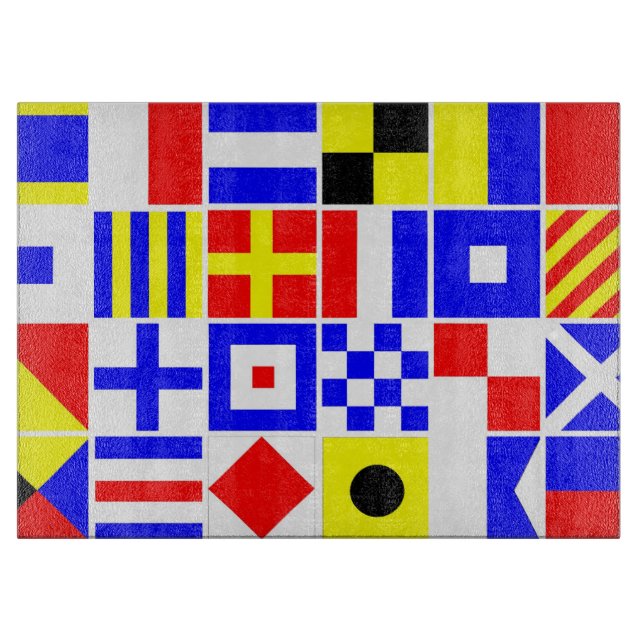 Colourful Nautical Signal Flags Pattern Cutting Board (Front)