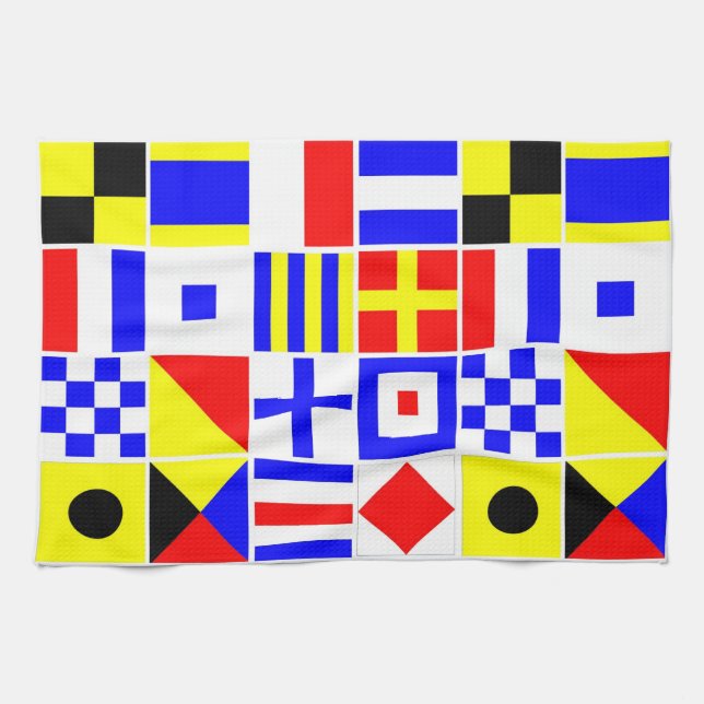 Colourful Nautical Signal Flags Pattern Kitchen Towel (Horizontal)