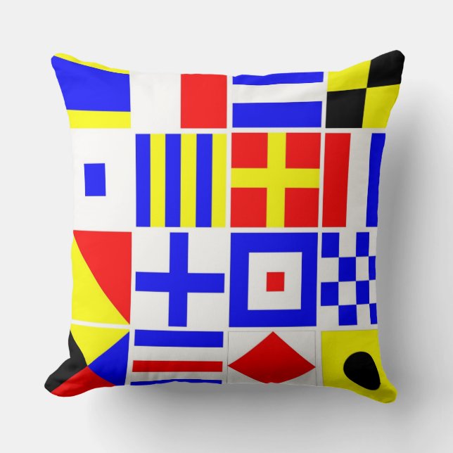 Colourful Nautical Signal Flags Pattern Throw Pillow (Front)