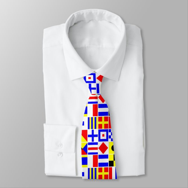 Colourful Nautical Signal Flags Pattern Tie (Tied)
