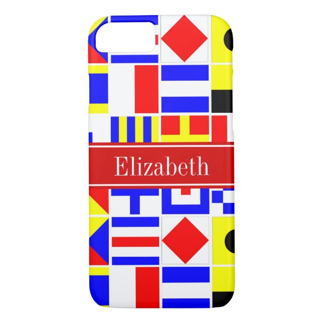 Colourful Nautical Signal Flags Red Name Monogram Case-Mate iPhone Case (Back)