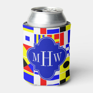 Colourful Nautical Signal Flags Royal 3I Monogram Can Cooler