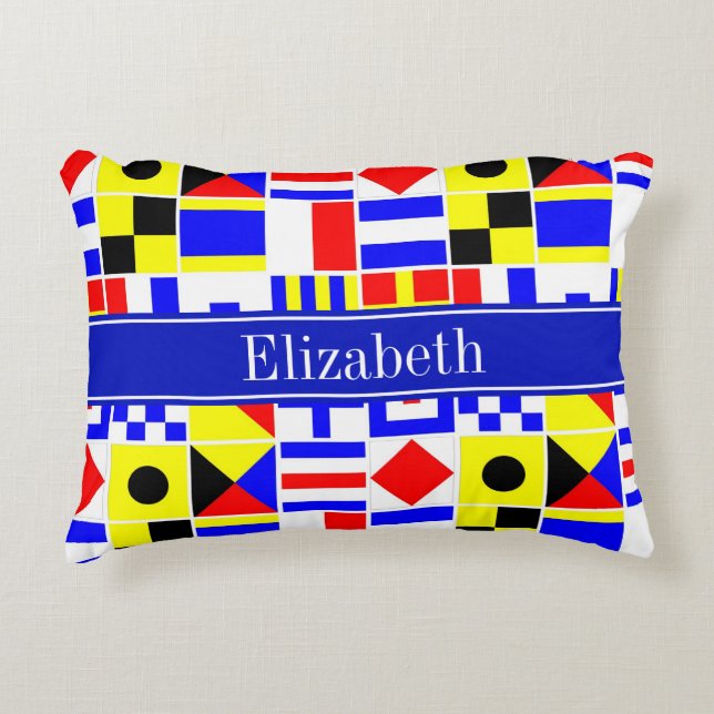 Colourful Nautical Signal Flags Royal Name Monogra Accent Pillow (Front)