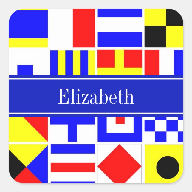 Colourful Nautical Signal Flags Royal Name Monogra Square Sticker (Front)