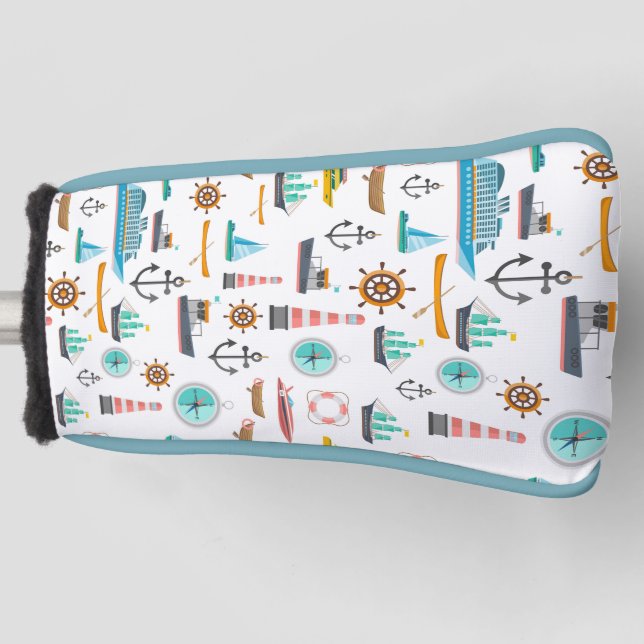 Colourful nautical themed pattern  golf head cover (Front)
