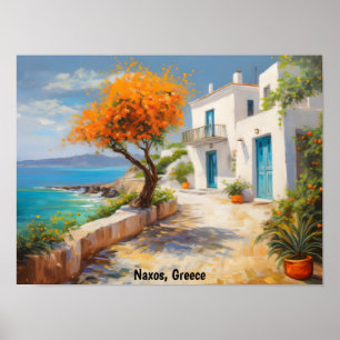 Colourful Naxos Greece Oil Paint Poster