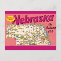 Colourful Nebraska Map Postcard