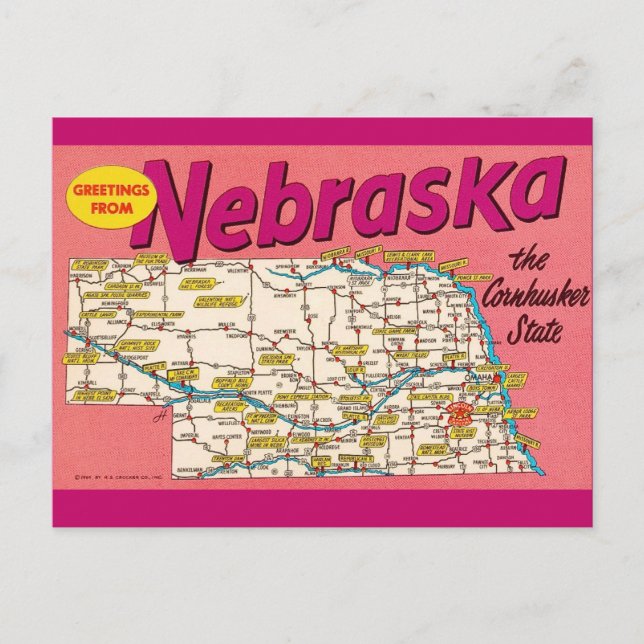 Colourful Nebraska Map Postcard (Front)
