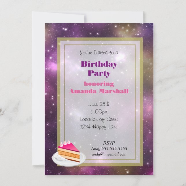 Colourful Nebula and Stars in Space Birthday party Invitation (Back)