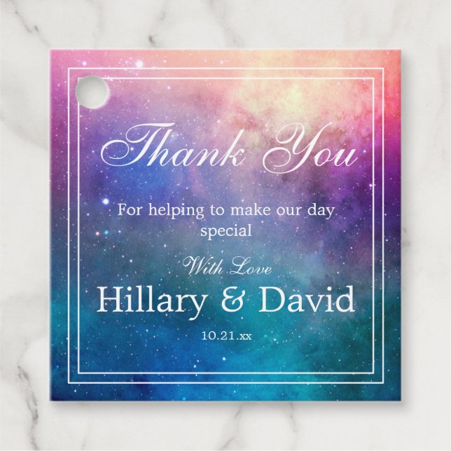 Colourful Nebula Clouds Favour Tags (Front)