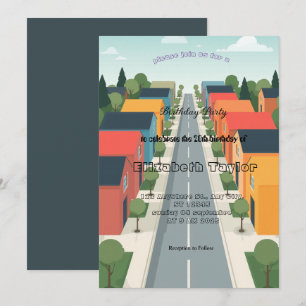 Colourful Neighbourhood Birthday Invitation  