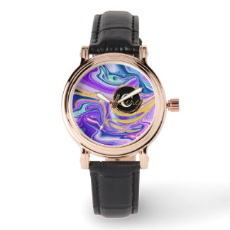 Colourful Neon Abstract Fluid Custom Name Monogram Watch