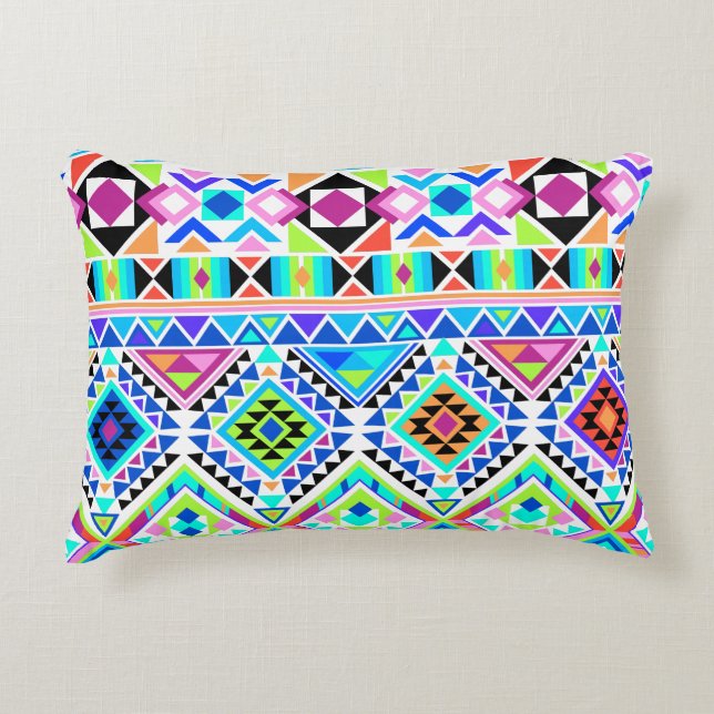 Colourful Neon Aztec Print Accent Pillow (Front)