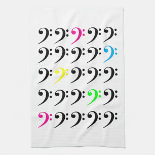 Colourful Neon Bass Clef Pattern Music Symbols Kitchen Towel